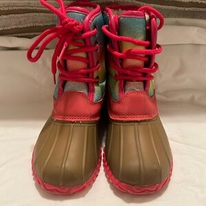 Fabkids Rainbow Glitter Duck Boots Lace up Sherpa Lined Little Girls Size 13